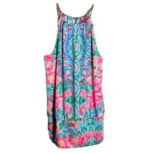 Lilly Pulitzer Women Bowen Halter Top In Pop Up Lilly of the Jungle Size S Chain